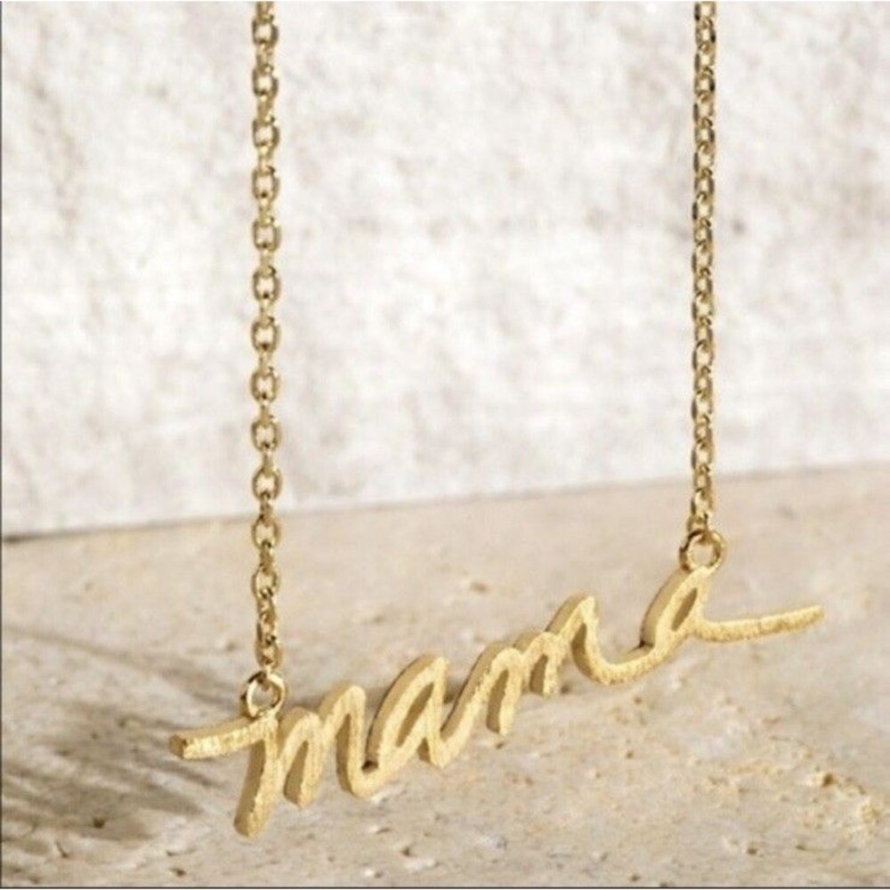 “MAMA” Brass Pendant Necklace, Gold, 16” + 3” Ext